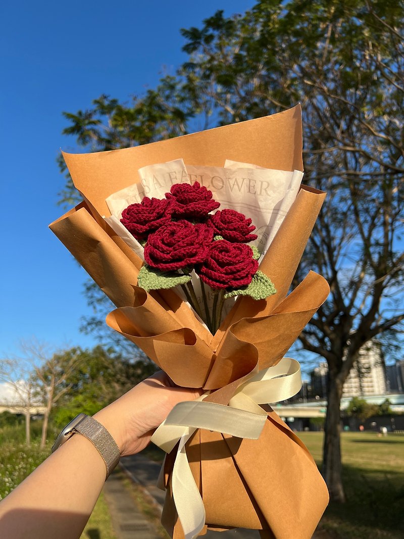 Small rose bouquet - 5 pcs - ช่อดอกไม้แห้ง - ผ้าฝ้าย/ผ้าลินิน 