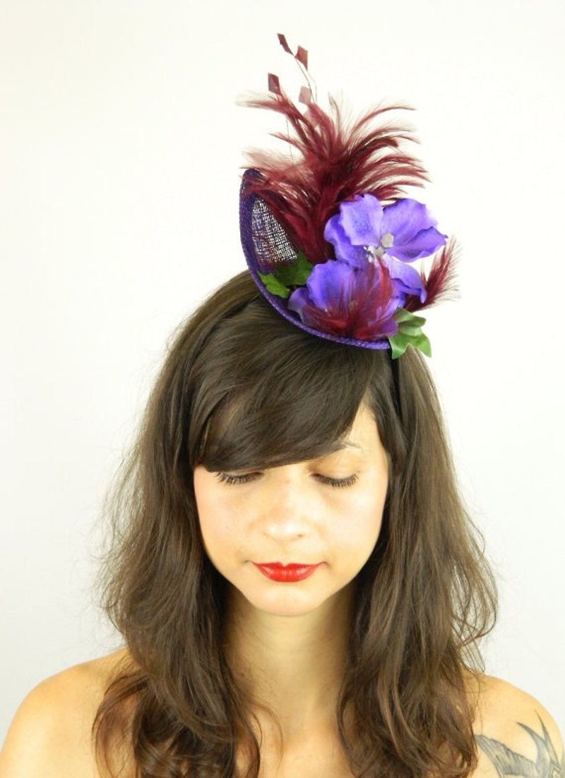 Fascinator Headpiece Feathered with Purple Blue Orchid and Feathers Statement - Hair Accessories - Other Materials Purple