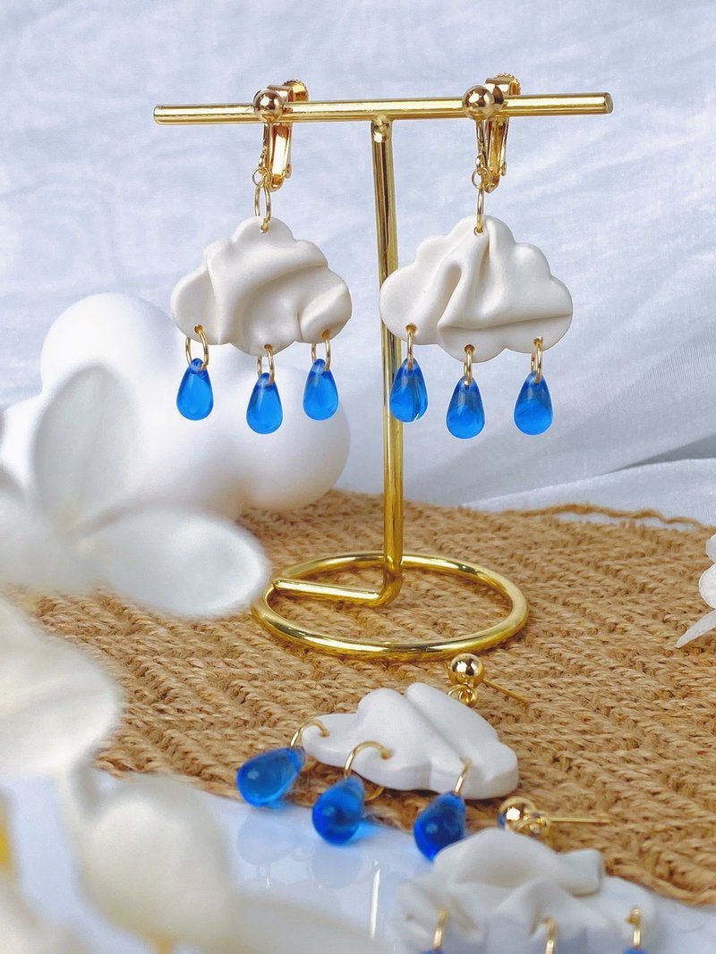 14k gf | the crying clouds | polymer clay earrings - Earrings & Clip-ons - Pottery 