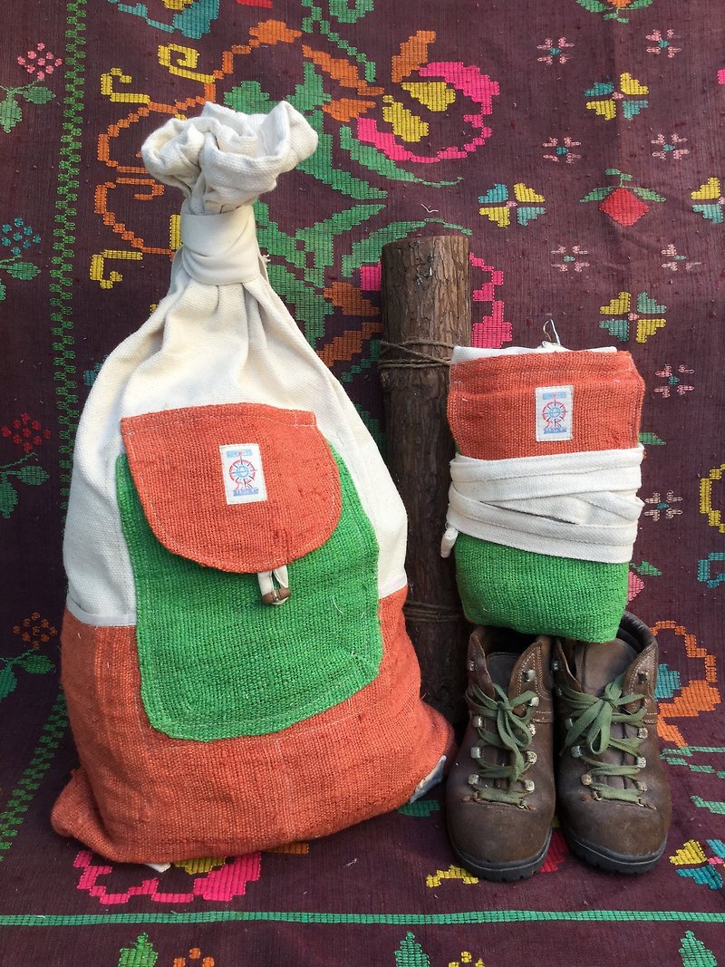 EARTH.er │ Hemp Soviet Backpack (Orange & Green)│ :: Original Design :: - Messenger Bags & Sling Bags - Cotton & Hemp 