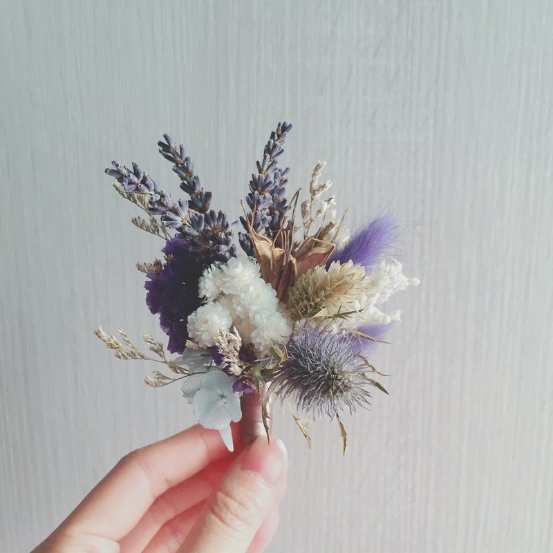 花嫁系列 藍紫守護 乾燥花 外拍 - 胸針 - 植物．花 紫色