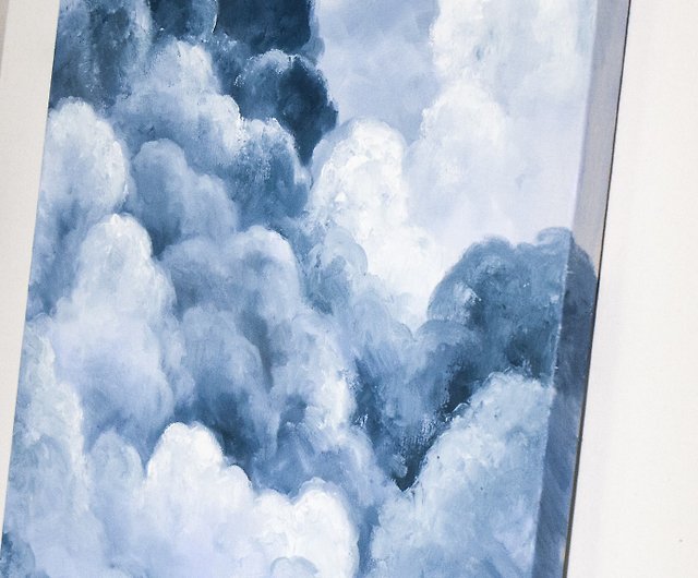 油絵 風景画『紫雲』 空 雲 海 丸型キャンバス - 絵画/タペストリ