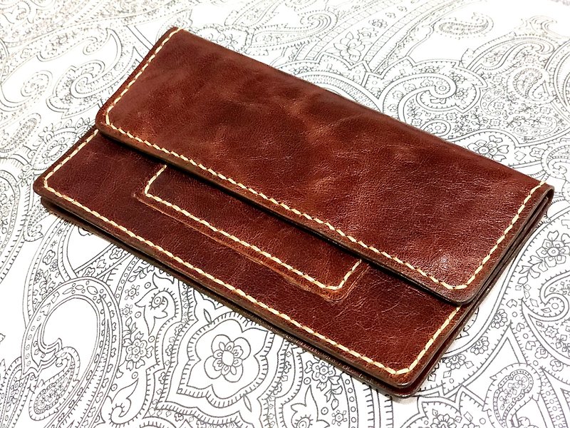 GWC Cao Shimu handmade sheepskin simple long clip - Wallets - Genuine Leather Brown