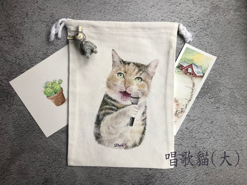 柴犬與貓咪 束口袋  大號二 - 束口袋/束口背包/水桶包 - 棉．麻 