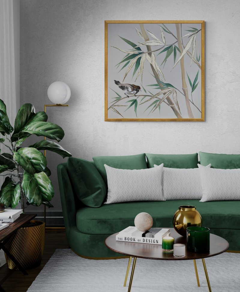 Large Wall Decor  Bird Abstract Painting on Canvas with Gold Leaf - 壁貼/牆壁裝飾 - 棉．麻 銀色