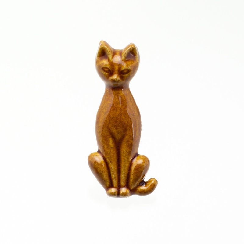 ceramics brooch cat brown - เข็มกลัด - ดินเผา สีนำ้ตาล