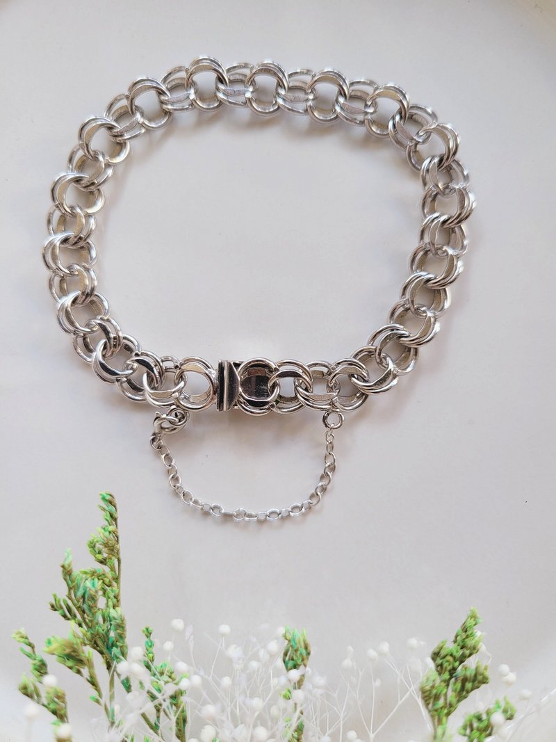 美國西洋古董飾品/ 純銀STERLING雙圈銜接安全鏈扣手鍊 - 手鍊/手環 - 純銀 