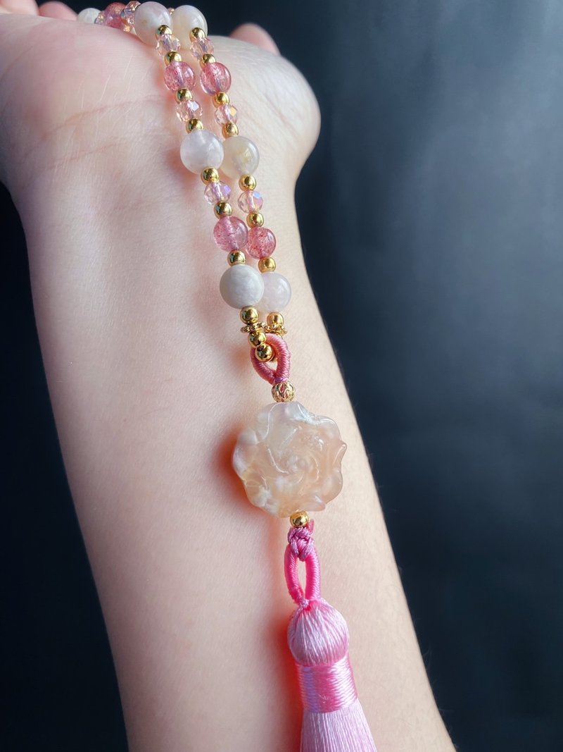 桜瑪瑙水花水晶携帯電話チェーンバッグ吊り下げガールフレンド天然石誕生日プレゼント - ストラップ・チェーン - クリスタル ピンク