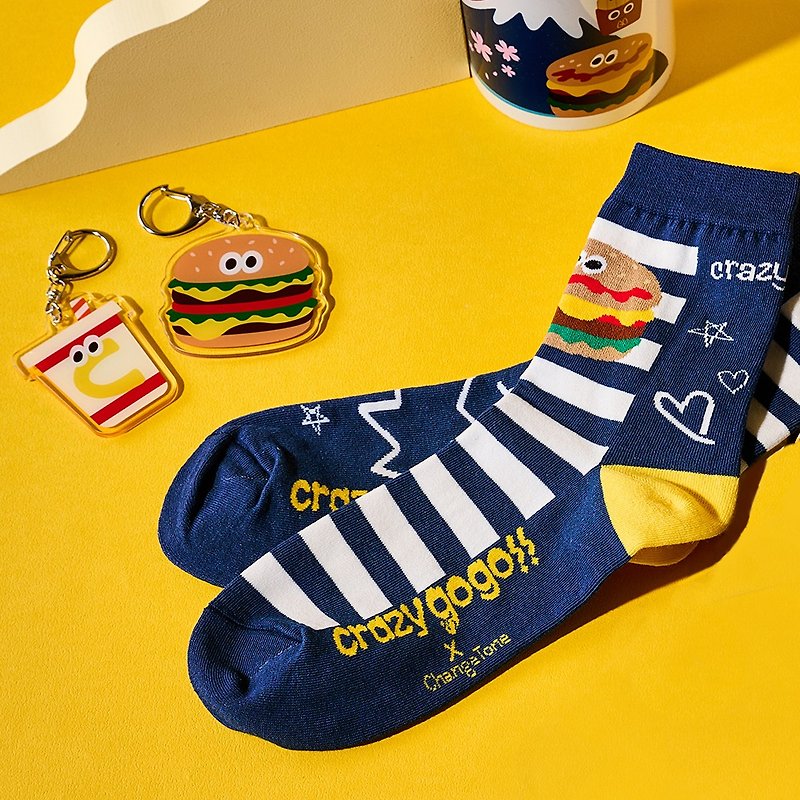 【聯名系列 Crazygogo】探險者一號 /藍(F)MIT設計中筒襪 - 襪子 - 棉．麻 藍色