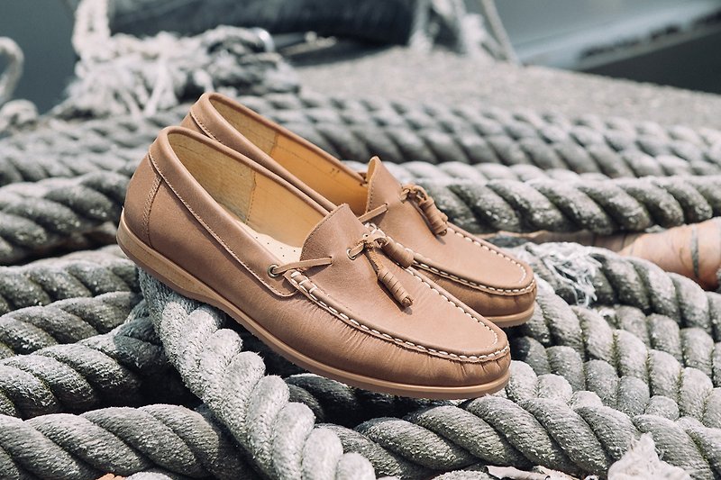 English mark stitched tassel loafer shoes camel brown gentleman shoes casual shoes leather shoes men - รองเท้าอ็อกฟอร์ดผู้ชาย - หนังแท้ สีนำ้ตาล