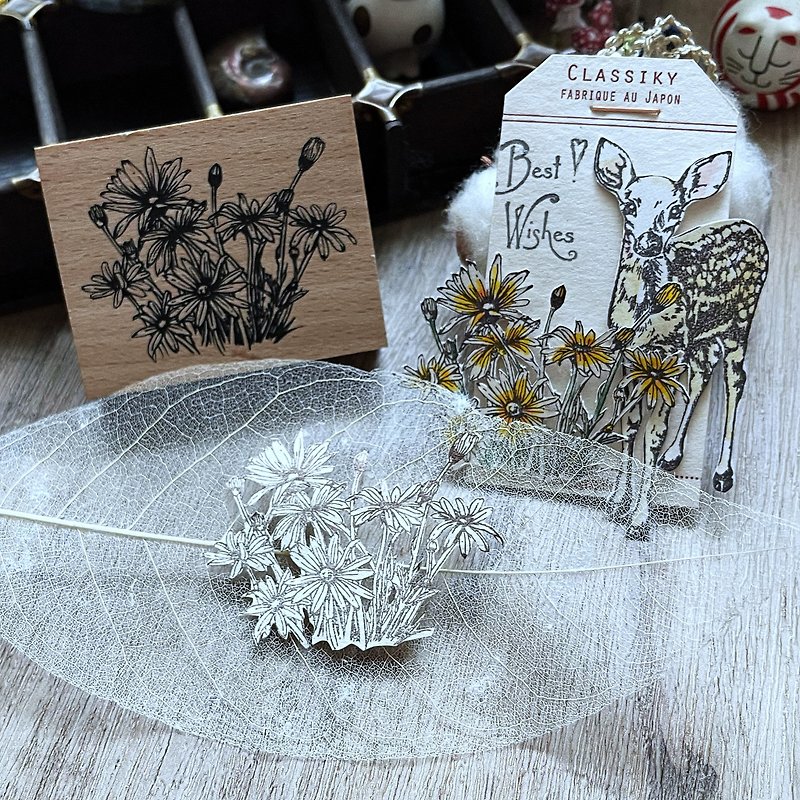 no.02 Hand- drawn stamp Hidden-love Little daisies in my heart - Stamps & Stamp Pads - Wood Transparent