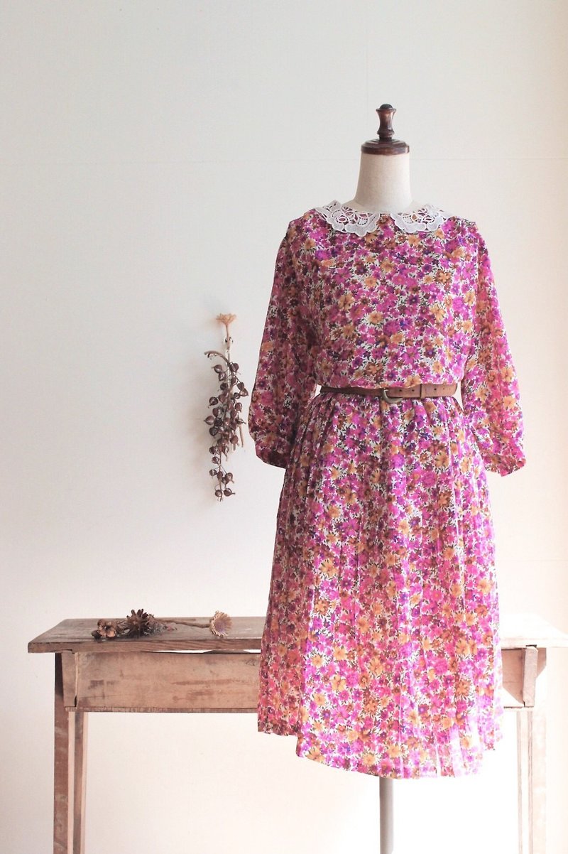 Vintage / five-quarter sleeve dress no.281 tk - One Piece Dresses - Polyester Multicolor