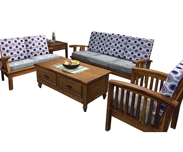 Jidi Teak Furniture│All Teak Simple Sofa Chair Living Room Group With Cushion HALI002ABCP - Shop jatiliving - & Sofas - Pinkoi