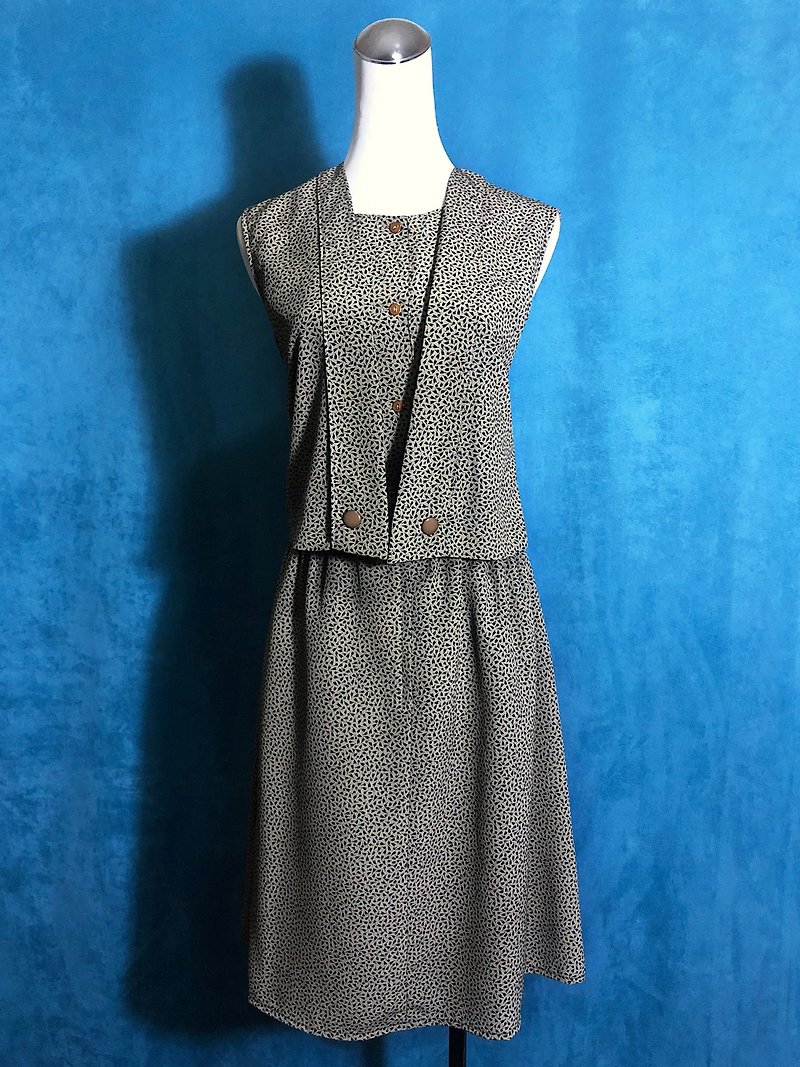 Vest design sleeveless vintage dress / bring back VINTAGE abroad - One Piece Dresses - Polyester Khaki