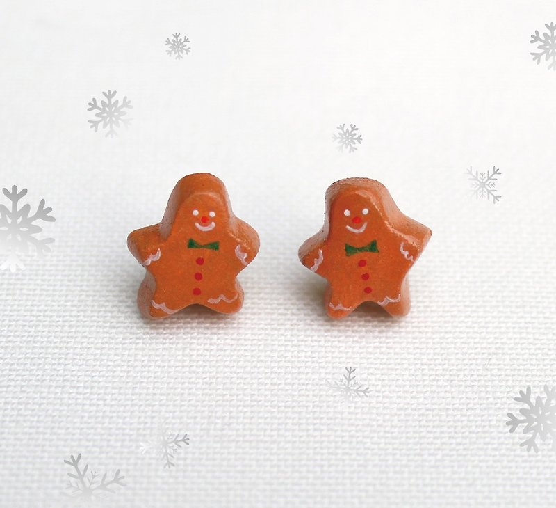 Handmade  Gingerbread Man earrings - ต่างหู - ดินเหนียว สีนำ้ตาล