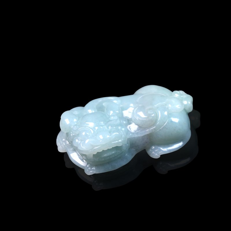 飄花翡翠如意貔貅 | 天然緬甸玉翡翠A貨 | 送禮 - 擺飾/家飾品 - 玉石 綠色