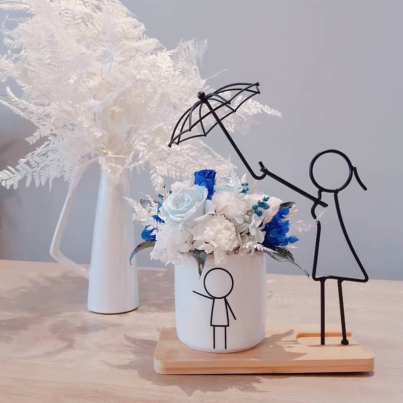 Blue and white immortal flowerpot flower decoration Japanese decoration photography immortal rose dry flower without flower - ช่อดอกไม้แห้ง - พืช/ดอกไม้ สีน้ำเงิน
