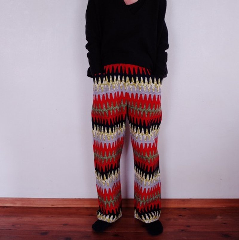 African print big pocket straight pants various wavy - กางเกงขายาว - ผ้าฝ้าย/ผ้าลินิน หลากหลายสี