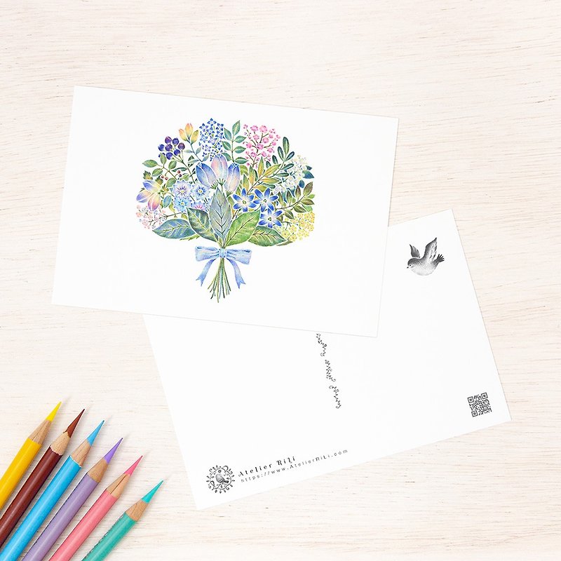 Set of 5 pieces. Like a picture book. Postcard "Blue Bouquet" PC-470 - การ์ด/โปสการ์ด - กระดาษ สีน้ำเงิน