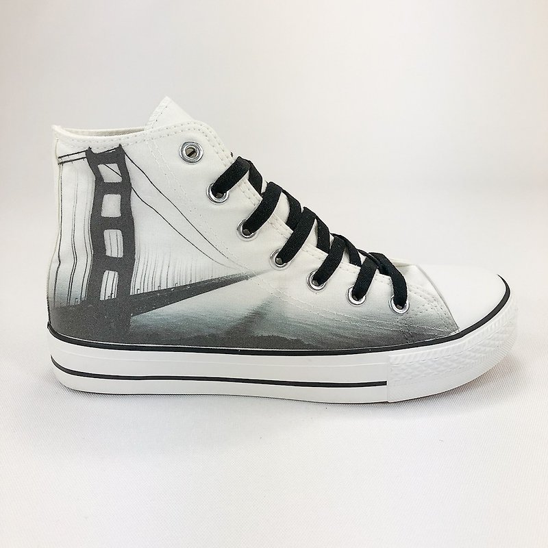 New Designer Series - 850Collections - Canvas Shoes (White Shoes Black Belt) -AH08 - รองเท้าลำลองผู้ชาย - ผ้าฝ้าย/ผ้าลินิน สีดำ