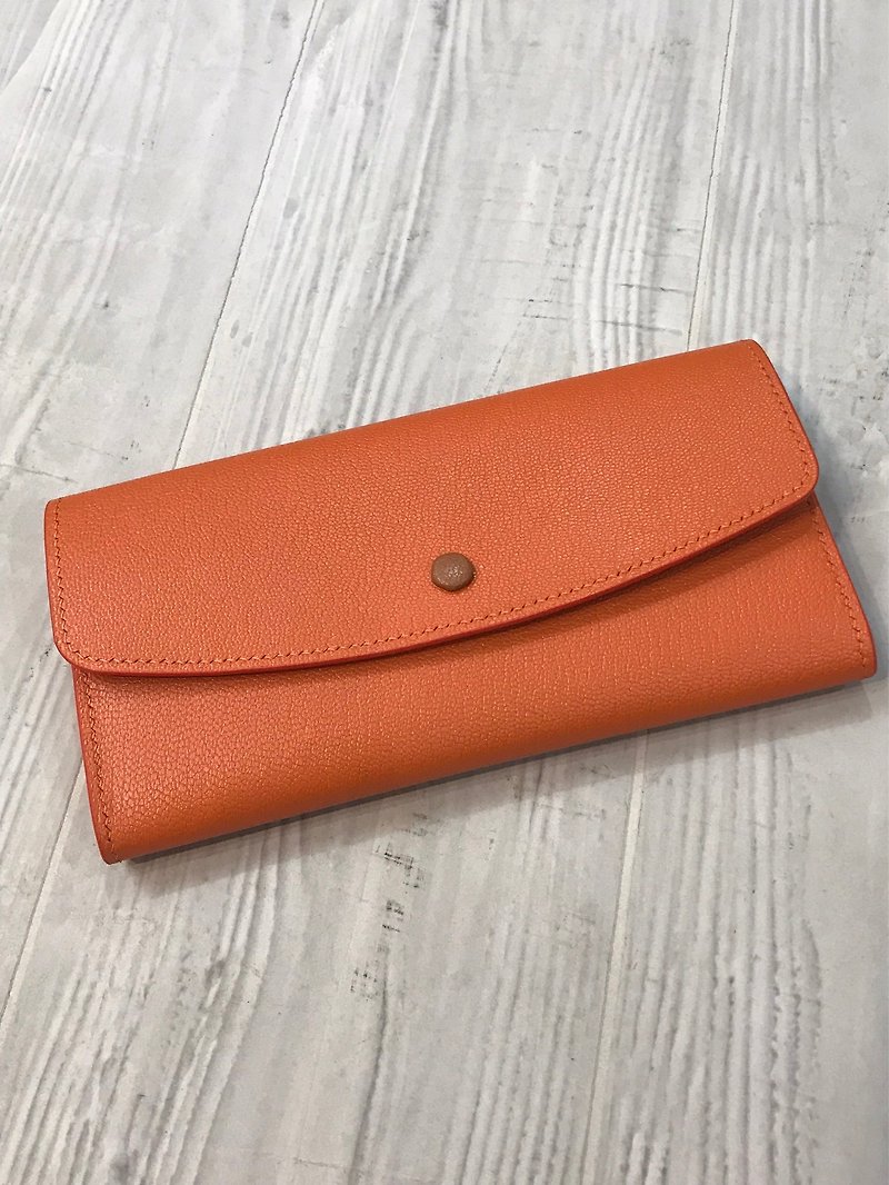 French Alran Sheepskin Envelope Long Clip Wallet (Hermes Orange and Camel) - Wallets - Genuine Leather 