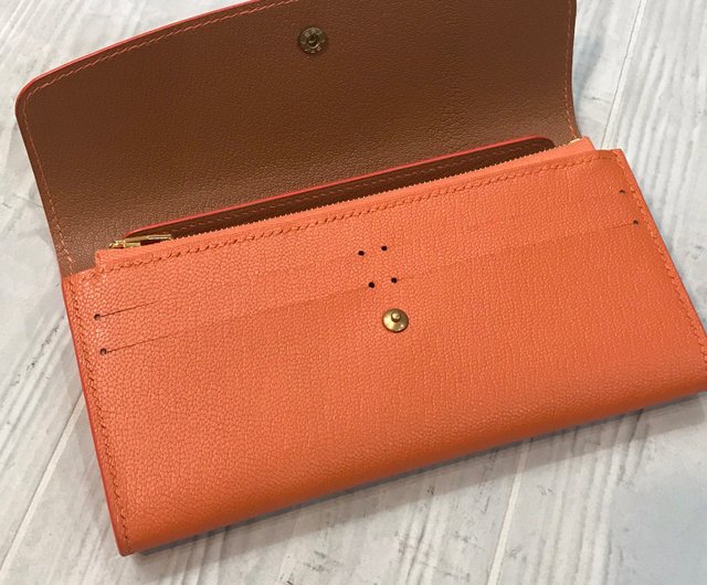 French Alran Sheepskin Envelope Long Clip Wallet (Hermes Orange