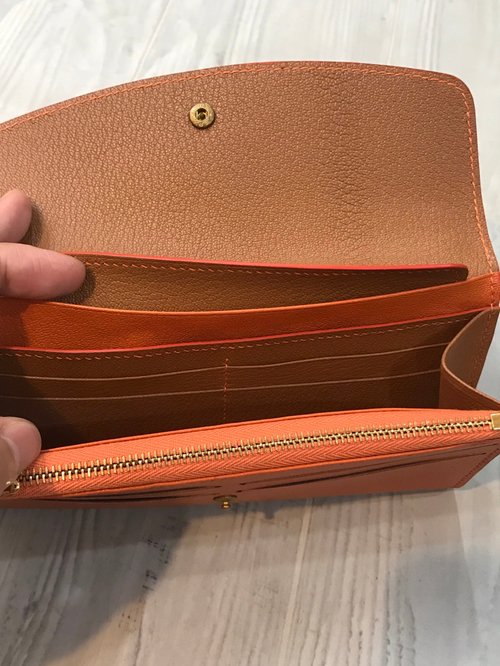 French Alran Sheepskin Envelope Long Clip Wallet (Hermes Orange