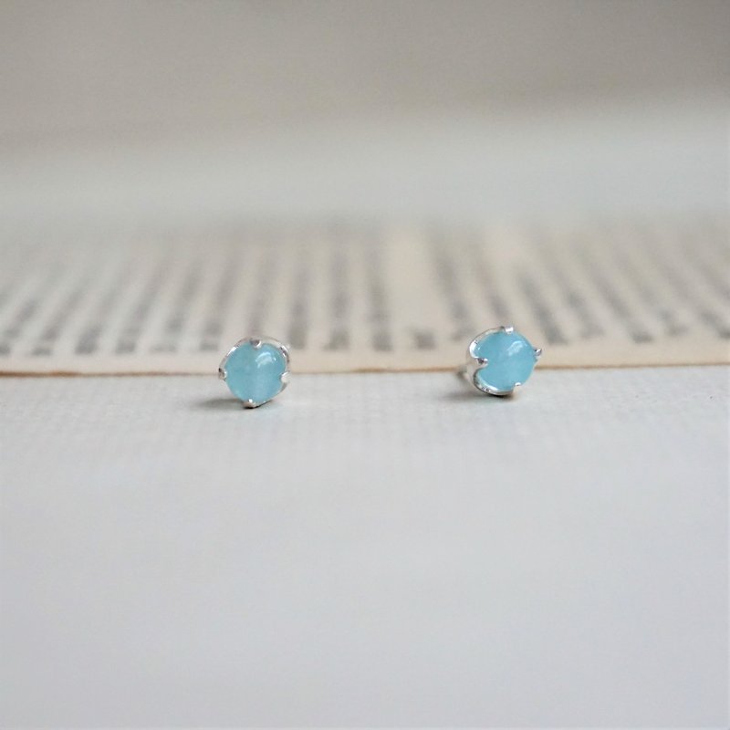 Birthstone in March-Aquamarine Agate Earrings-Birthstone Earrings - ต่างหู - เครื่องประดับพลอย สีน้ำเงิน