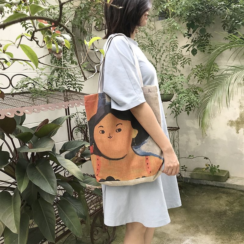 Miss buns in the famous painting, cotton and linen bags, travel bags, tote bags - Messenger Bags & Sling Bags - Cotton & Hemp Orange