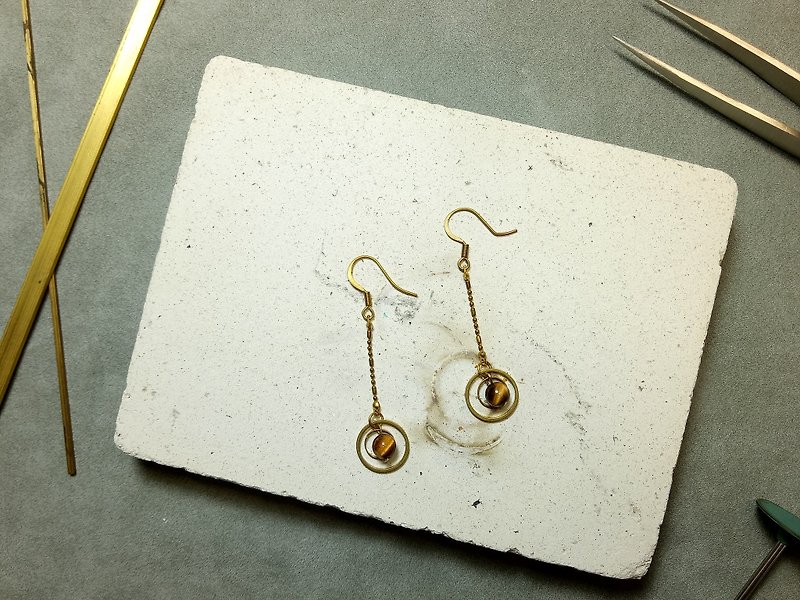 Ore Bronze earrings - wild section - Saturn suspension (folder can be changed) - ต่างหู - เครื่องเพชรพลอย สีทอง