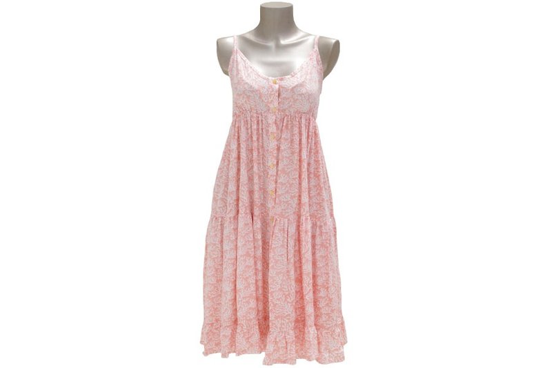 Adult coral pattern camisole dress Tiered <pastel pink> - ชุดเดรส - วัสดุอื่นๆ สึชมพู