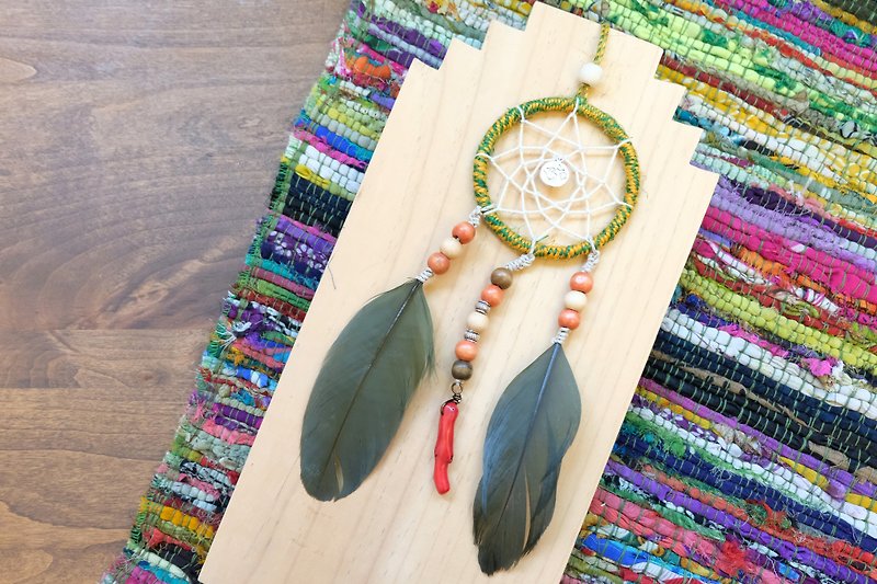 Handmade Dreamcatcher - Red Coral - Items for Display - Cotton & Hemp Green