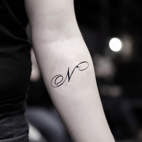 OhMyTat OhMyTat 英文字母 N Letter N 刺青圖案紋身貼紙 (2 張)