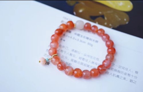 Angel's tears 天使之淚 Jewelry Design 7mm天然原礦南紅 momo珊瑚蓮花珍珠設計單圈手持手串sm