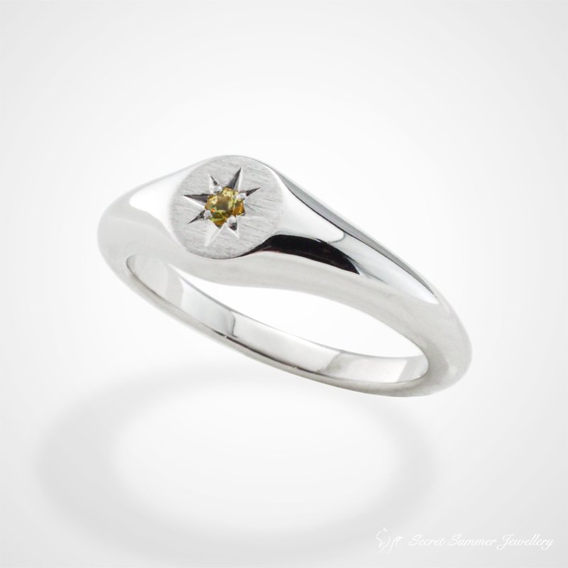Handmade 925 Sterling Silver x Natural Gemstone [Birthstone/Cat's Eye Series] Antique Star Setting Signet Ring - แหวนทั่วไป - เงินแท้ หลากหลายสี