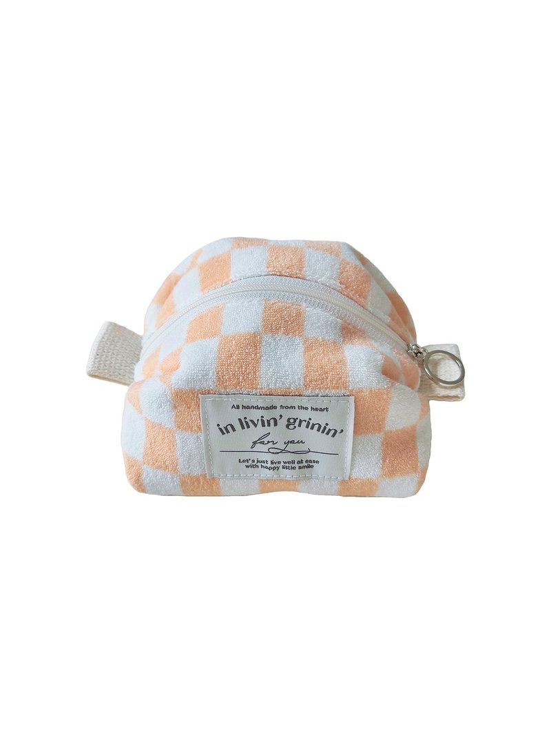 terry checker pouch S_apricot - 化妝包/收納袋 - 其他人造纖維 橘色