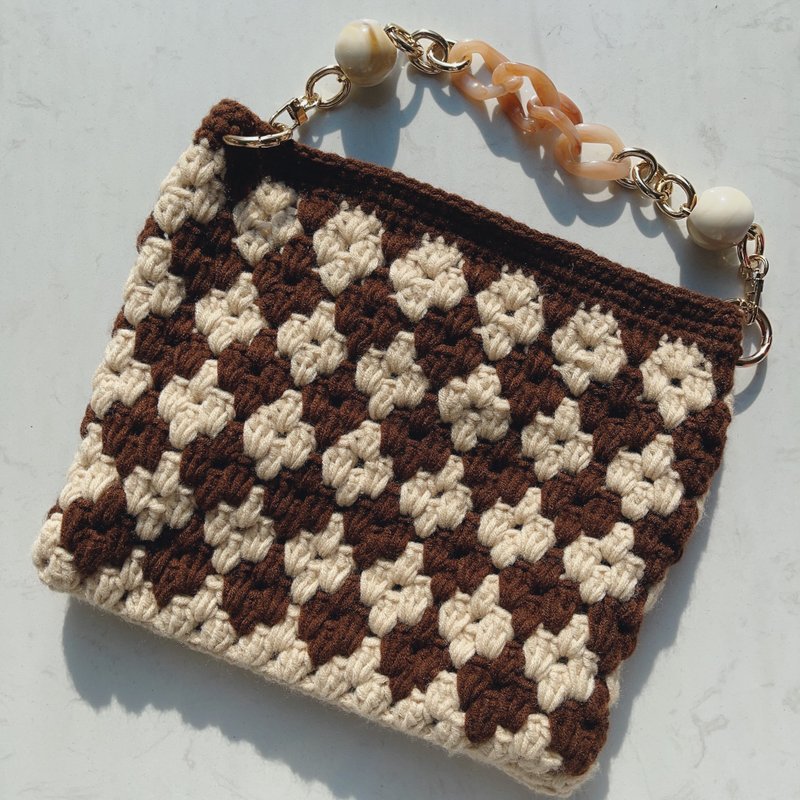 Vintage Crochet Tote Bag - กระเป๋าถือ - ผ้าฝ้าย/ผ้าลินิน สีนำ้ตาล