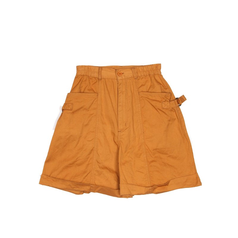 [Egg plant ancient] orange juice high waist ancient shorts - กางเกงขายาว - ผ้าฝ้าย/ผ้าลินิน สีส้ม