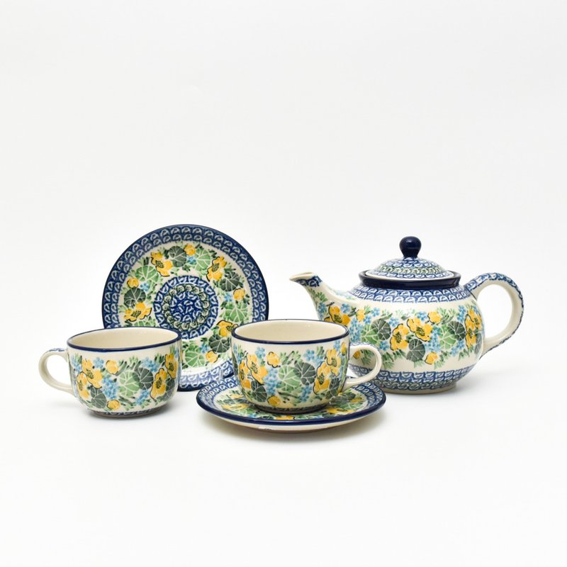 Polish handmade pottery cup and pot set (1 pot and 2 cups set) - ถ้วย - ดินเผา 