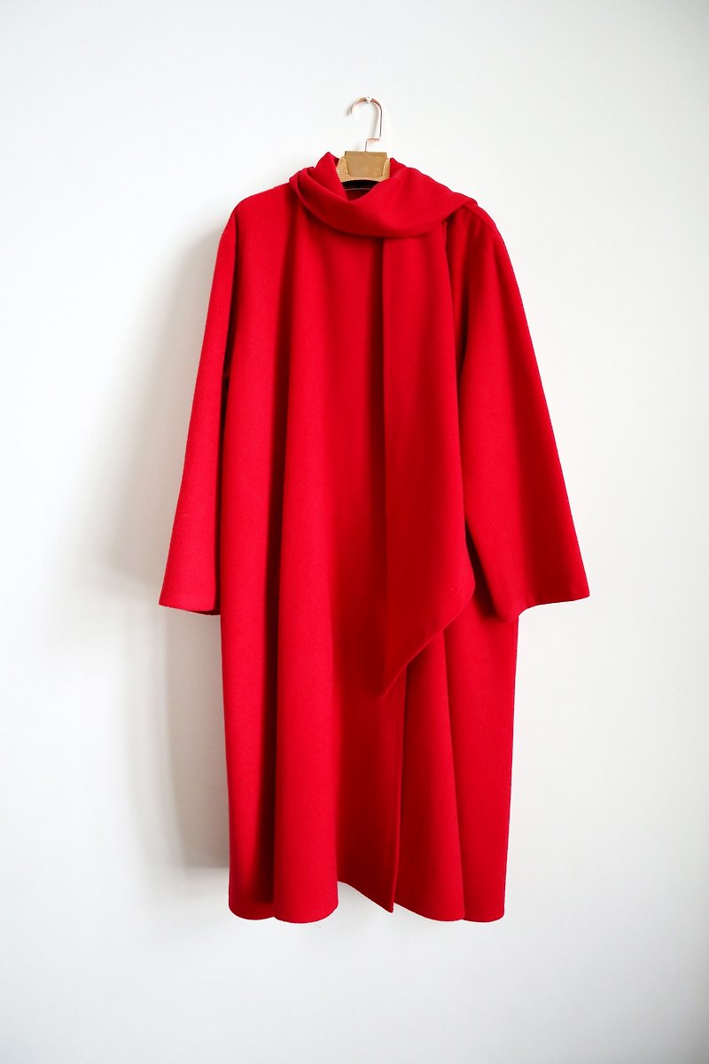 Pumpkin Vintage. Vintage scarf coat coat - เสื้อแจ็คเก็ต - ขนแกะ สีแดง