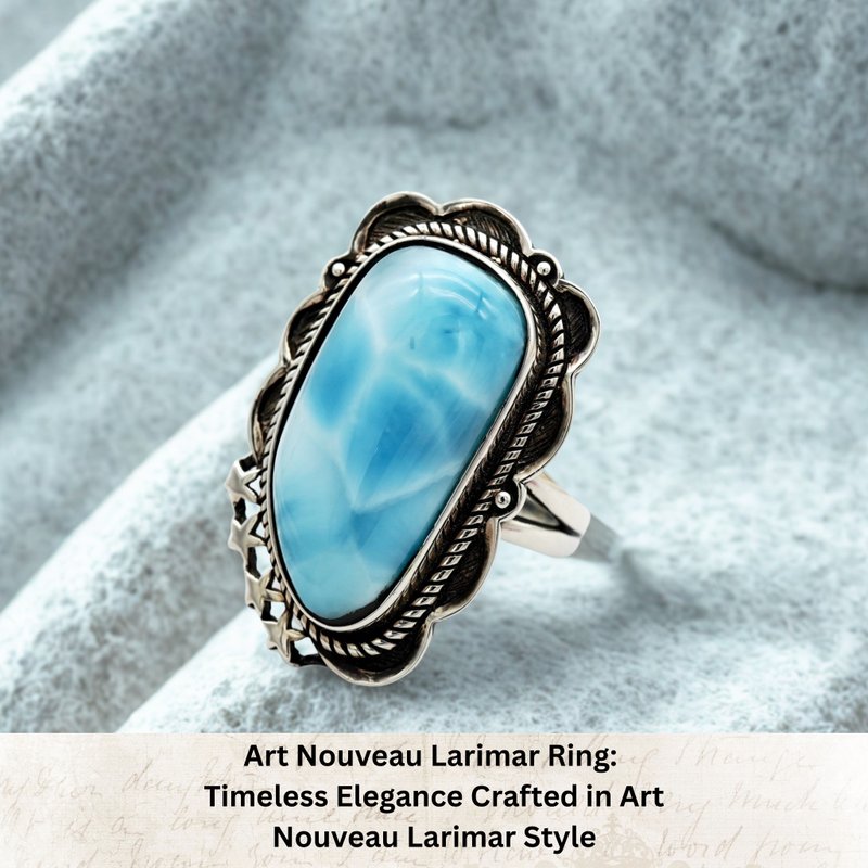 Art Nouveau Larimar Ring- Timeless and Elegance Handmade Ring - 戒指 - 其他金屬 藍色