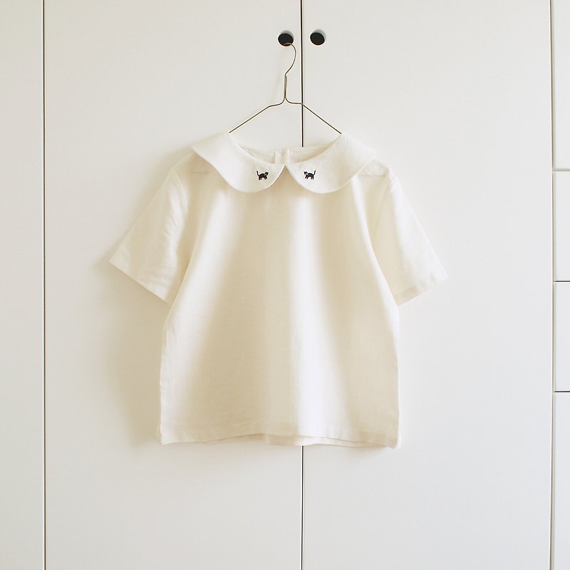 little cats collar linen blouse : natural - Women's Tops - Cotton & Hemp White