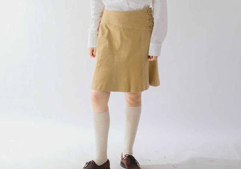 French retro autumn art corduroy playful multi-piece patchwork skirt - กระโปรง - ผ้าฝ้าย/ผ้าลินิน สีเหลือง