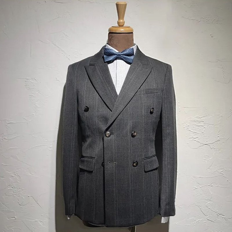 Double-breasted blazer-HG14430 - เสื้อสูทผู้ชาย - เส้นใยสังเคราะห์ สีเทา