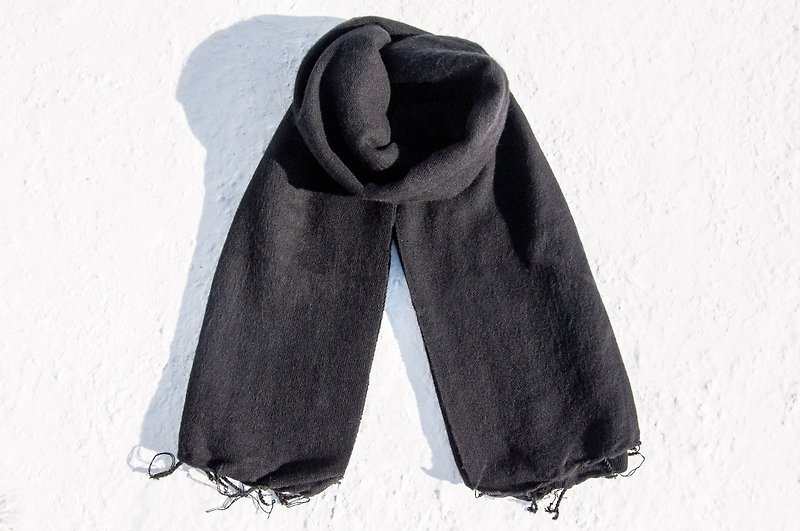 Valentine's Day gift birthday gift limited edition a pure wool shawl / boho knit scarves / hand-woven scarves / knitted shawls / blankets / pure wool scarves / pure wool shawl - simple fashion original flavor black - Scarves - Wool Black
