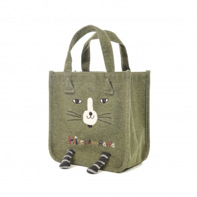 Kusuguru Japan Lunch Bag Three-dimensional Cat Leg Inner Layer Aluminum Foil Insulation and Cold Keeping Green - กระเป๋าถือ - เส้นใยสังเคราะห์ สีเขียว