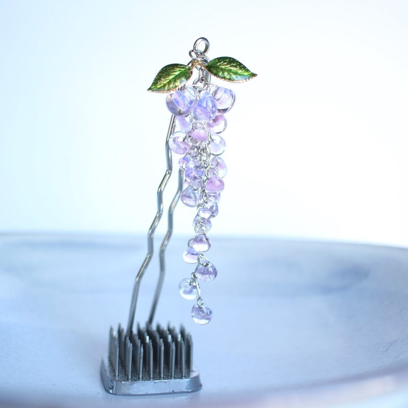 Wisteria flower ornamental hairpin　Spring Dawn version - เครื่องประดับผม - แก้ว สีม่วง