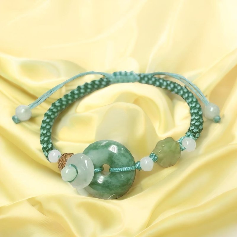 [May ‧Peace] Green Flower Jade Peace Buckle Braided Bracelet | Natural Burmese Jade Jade A Grade | Gift - Bracelets - Jade Green