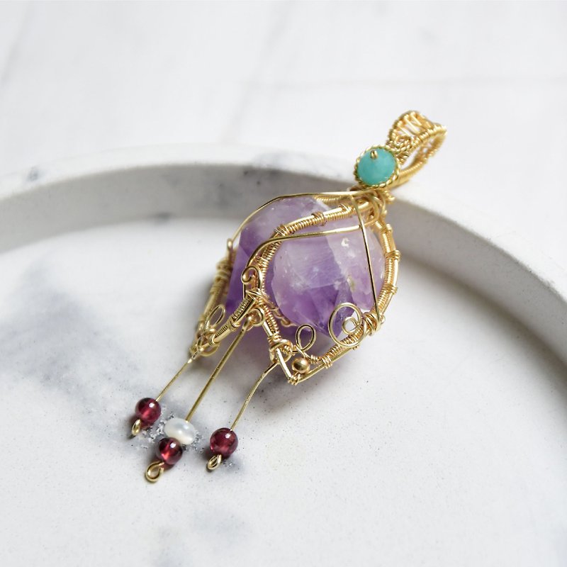 [ハッピーリターン - 谷の紫色のリリー]ダブルポイントの紫色のバックボーンアート銅線の織りペンダント - ネックレス - 宝石 パープル