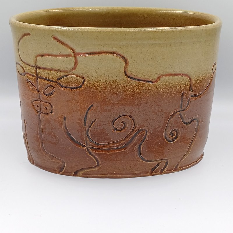 橢圓陶作花盆 - 花瓶/陶器 - 陶 咖啡色
